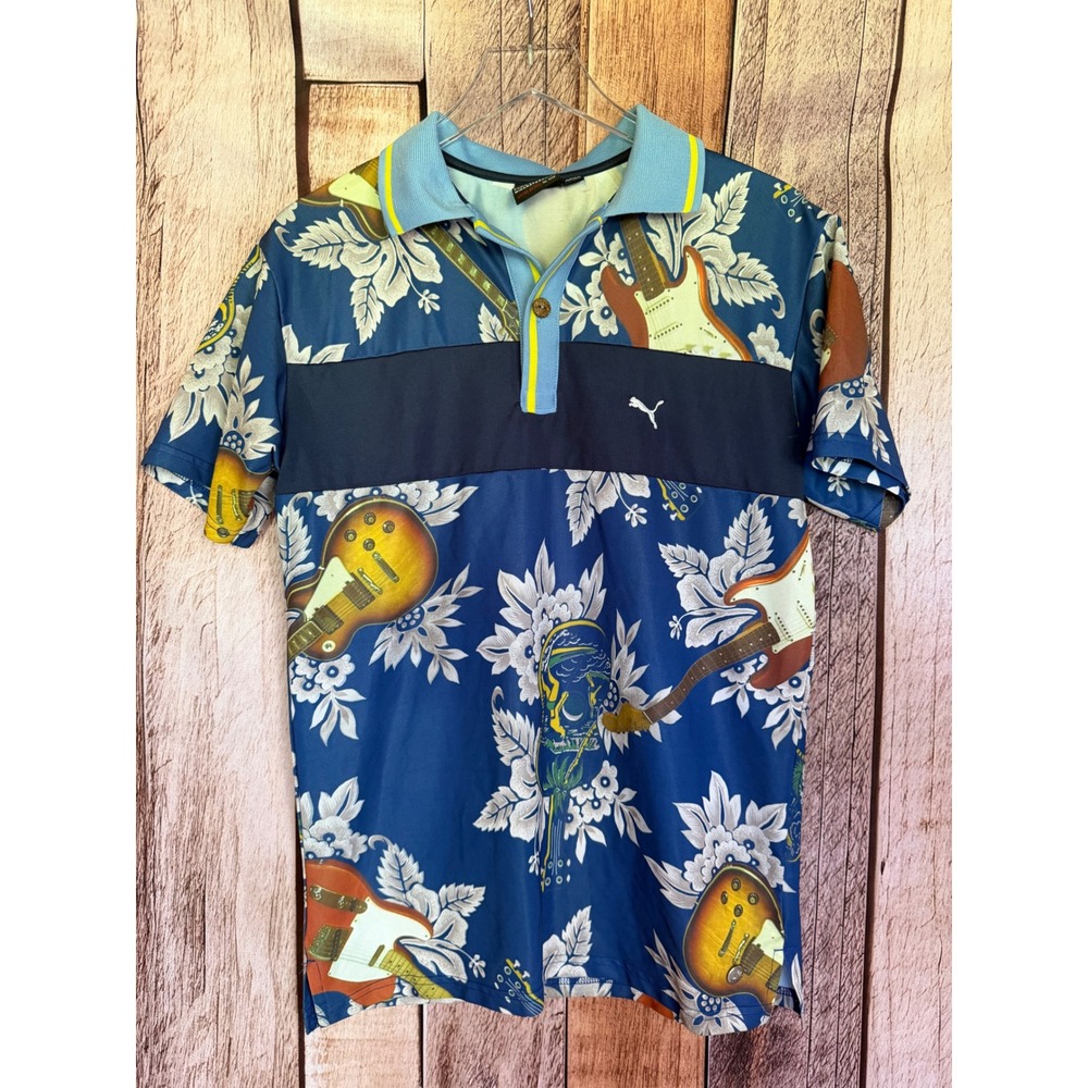 Puma by Mihara Yasuhiro Graphic Polo Shirt Blue Print Statement Mens Medium